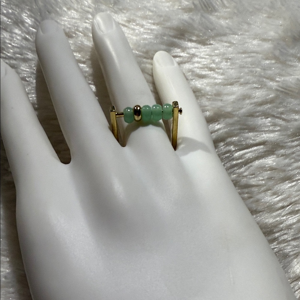 French Connection Gold and Green Beaded Ring